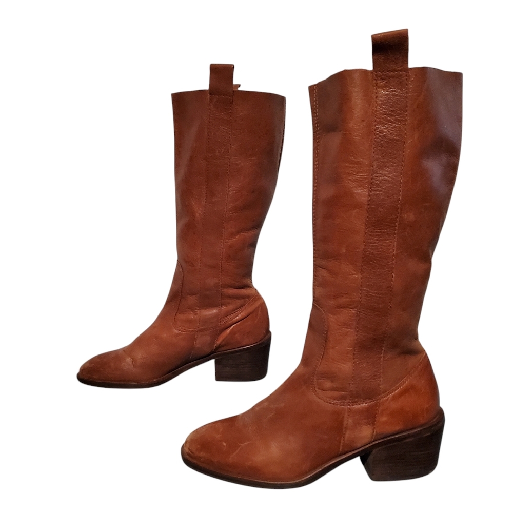 Arezzo Brown Leather Pull-On Western Riding Boots Women's 9, Made In Brazil